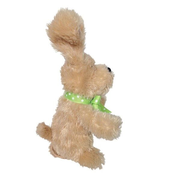 Cuddle Barn Animated Plush Dog Sings & Moves Ears Tan Green Polka Dot Bow 14" - Picture 2 of 7